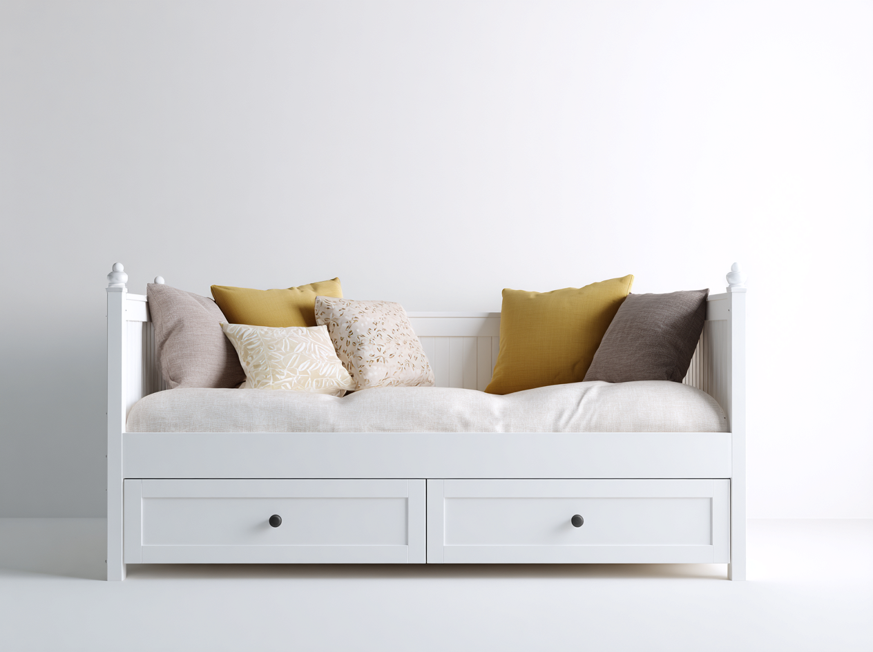 Schlafsofa Holz 200x90x85 cm - Weiß - mit Schubladen - Klassisches Design für Schlafzimmer und Gästezimmer-Oakgonest