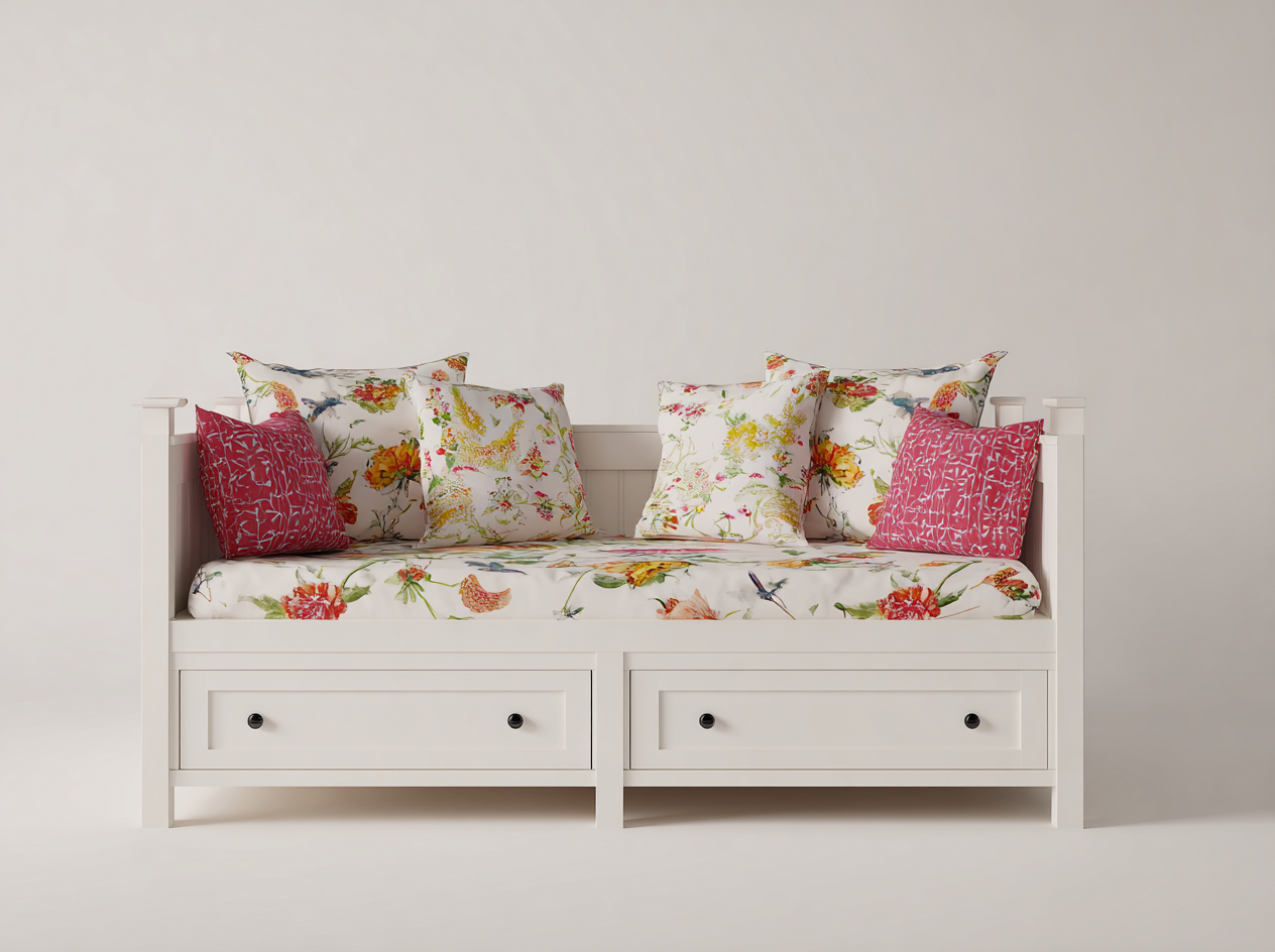 Schlafsofa Holz 200x90x85 cm - Weiß - mit Schubladen - Klassisches Design für Schlafzimmer und Gästezimmer-Oakgonest