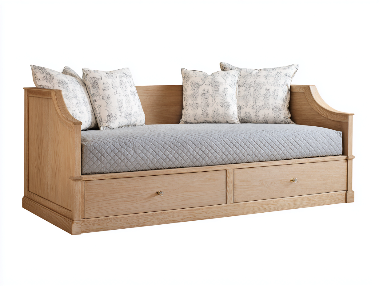 Schlafsofa Holz mit Stauraum 200x90x85 cm - Naturholz - Landhausstil geeignet für Schlafzimmer und Gästezimmer-Oakgonest