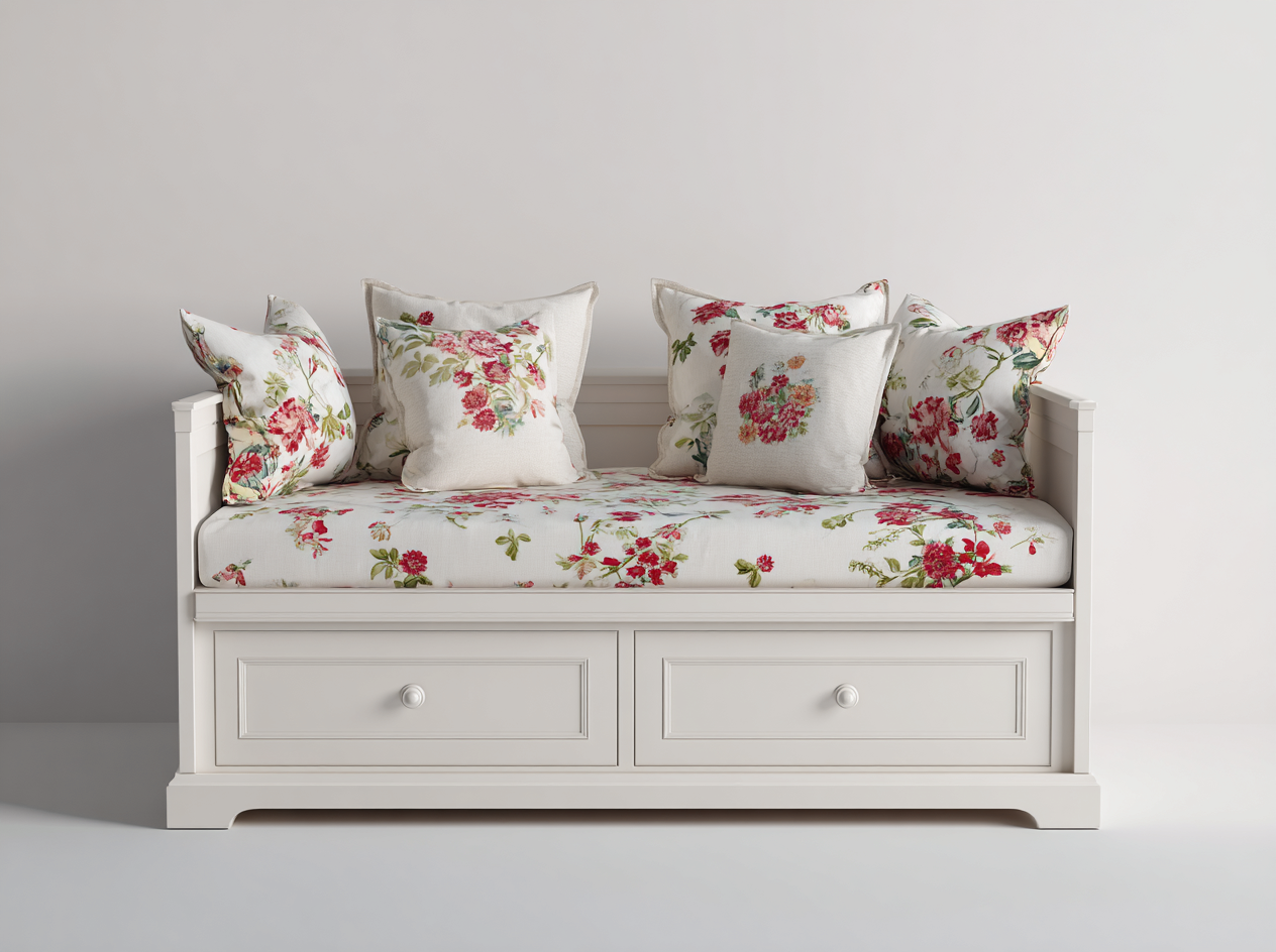 Schlafsofa Holz Stoff mit Stauraum 200x90x80 cm - Weiß - Landhausstil geeignet für Schlafzimmer und Gästezimmer-Oakgonest