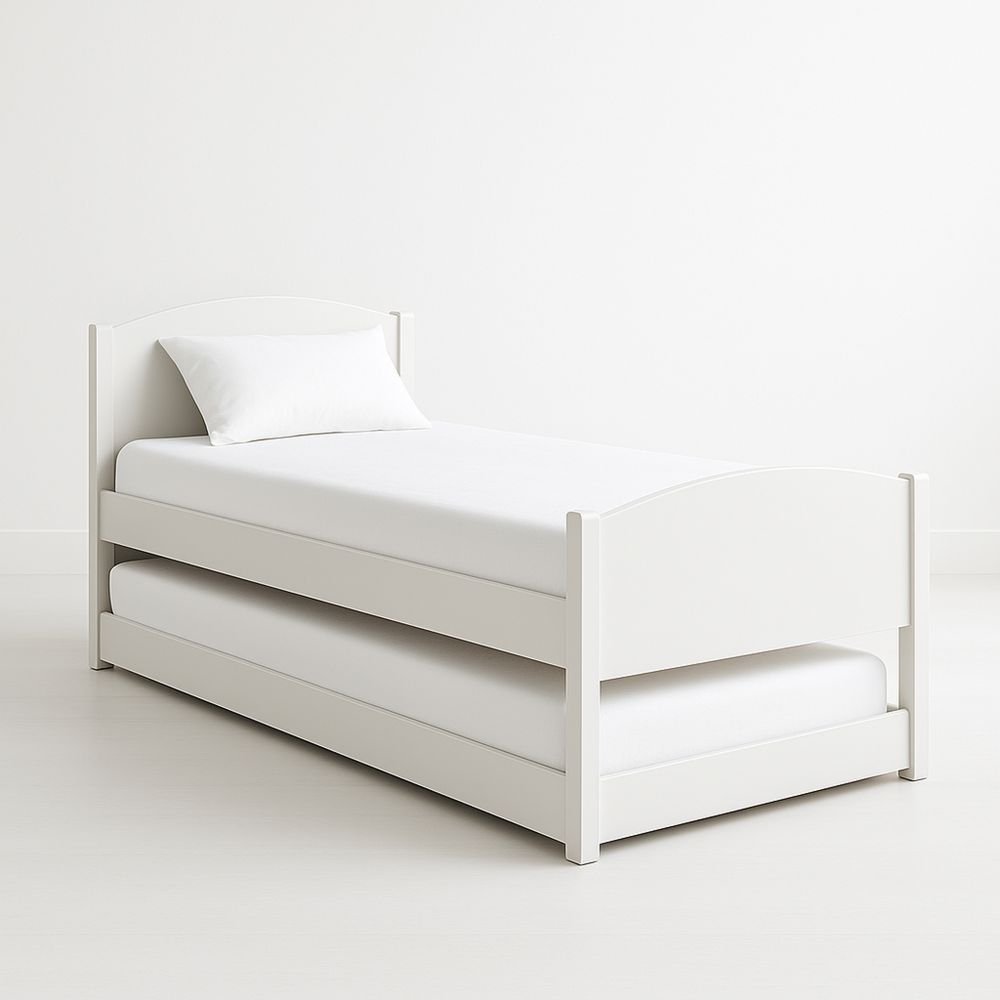 Białe łóżko rozkładane drewniane z materacem