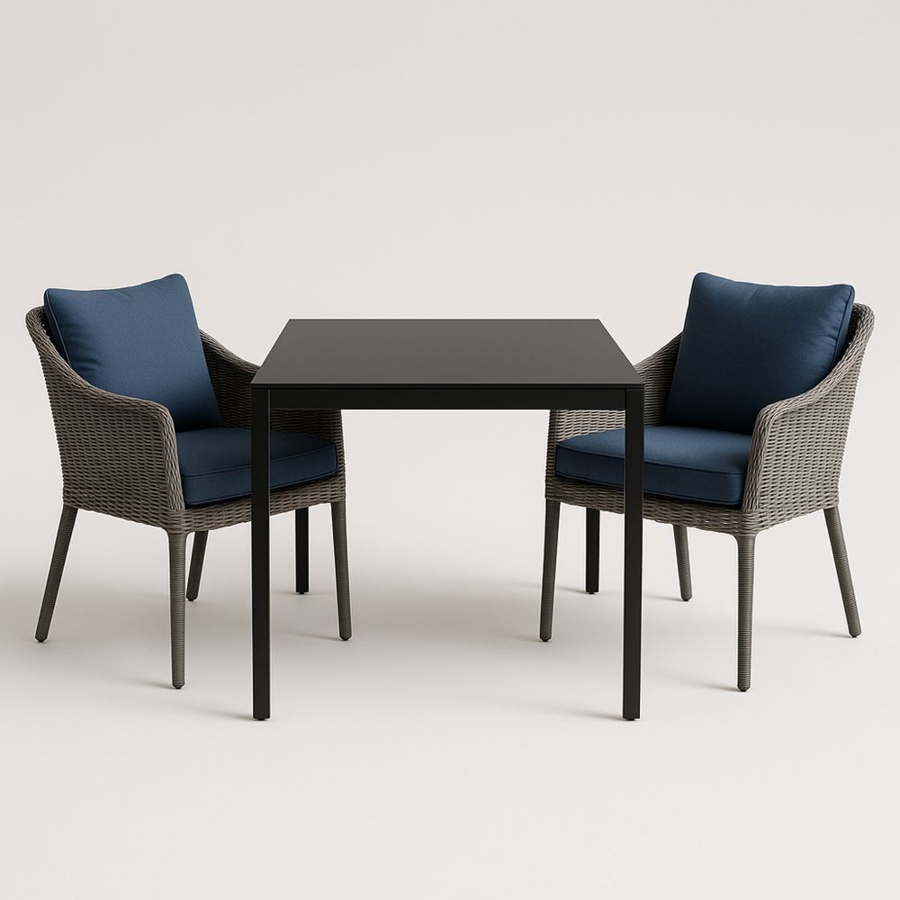 Zestaw Mebli Ogrodowych Stół Metalowy + Krzesła Technorattan z Poduszkami