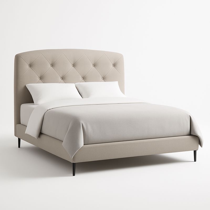 Łóżko tapicerowane beżowe z wezgłowiem pikowanym 160x200 cm