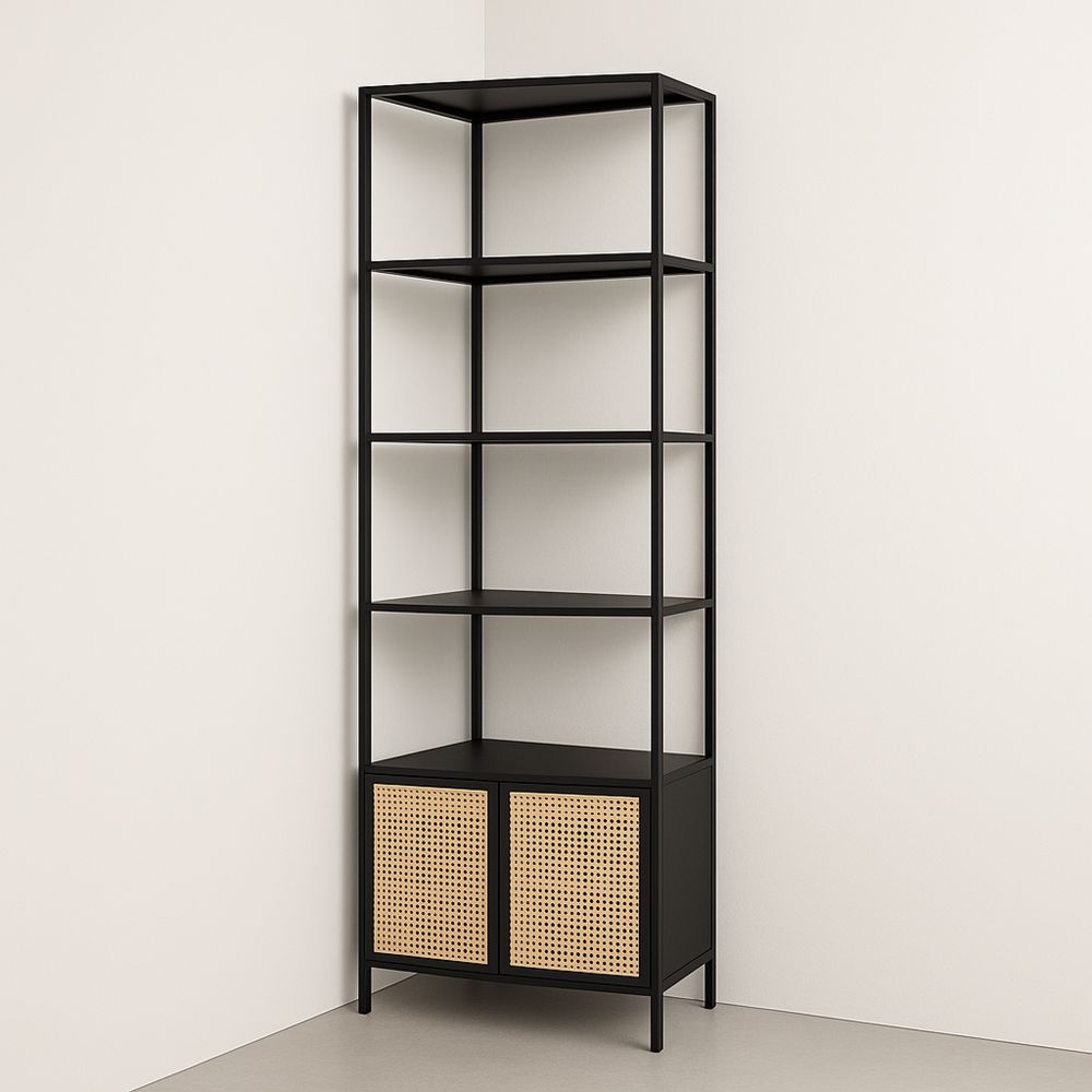 Regał stalowy z plecionymi drzwiami 5 półek 180x60x40 cm Czarny