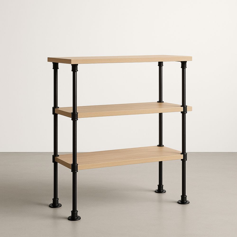 Regał prostokątny drewniany stalowy czarny 80x30x90 cm