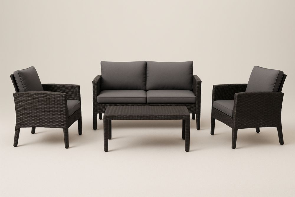 Zestaw mebli ogrodowych z technorattanu z sofą i fotelami 3+1+1 Brązowy