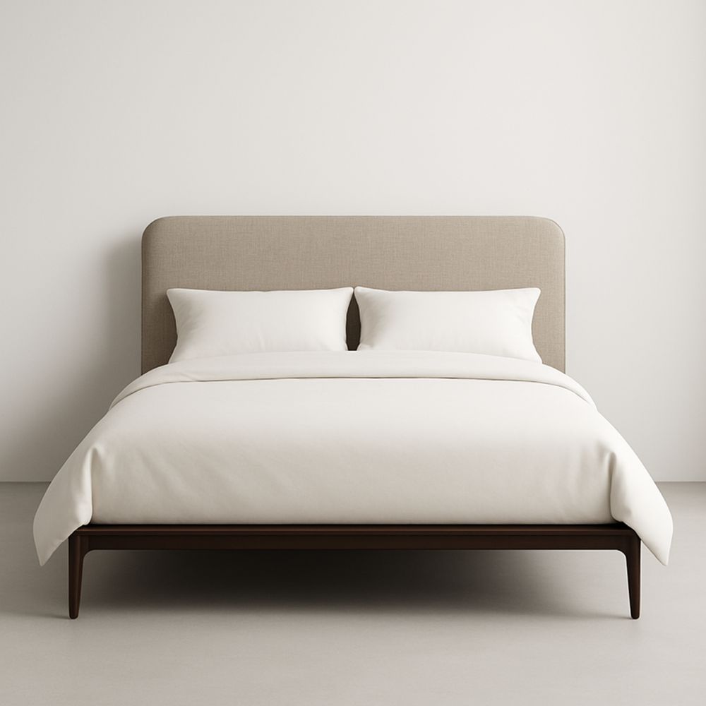 Łóżko z tapicerowanym zagłówkiem prostokątne drewno tkanina beżowy 200x160 cm