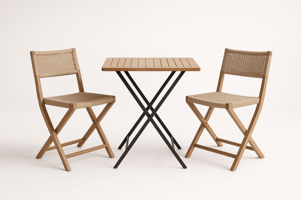 Zestaw mebli ogrodowych drewniano-metalowy 2 krzesła i stół