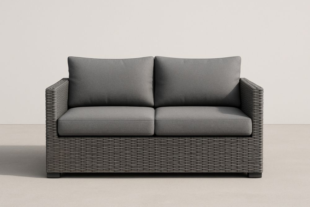 Sofa rattanowa 2-osobowa z poduszkami antracyt