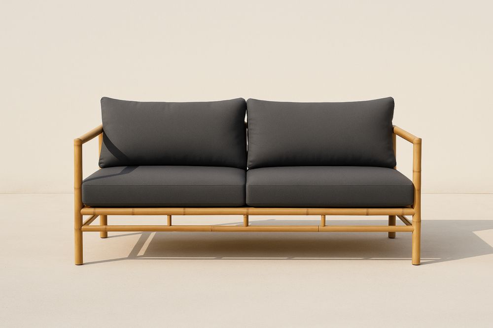 Dwuosobowa sofa bambusowa z poduszkami antracyt