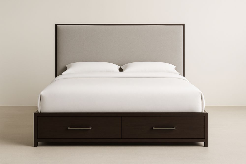 Łóżko dwuosobowe z szufladami, z drewna dębowego i tkaniny poliestrowej, szare 160x200(szer.×dł.) cm