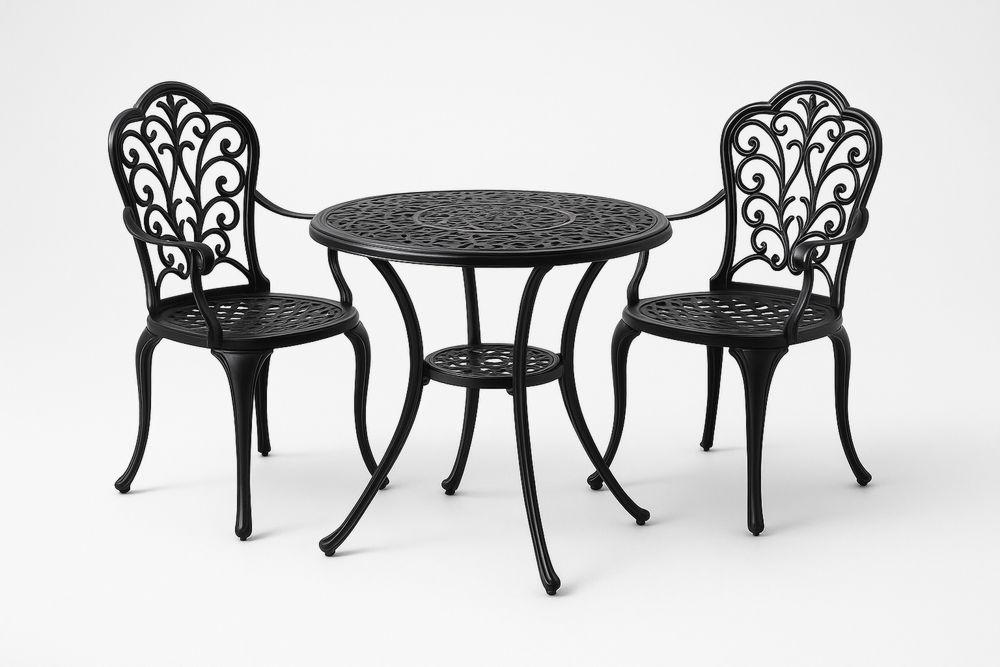 Zestaw ogrodowy stół i krzesła z aluminium czarne ażurowe