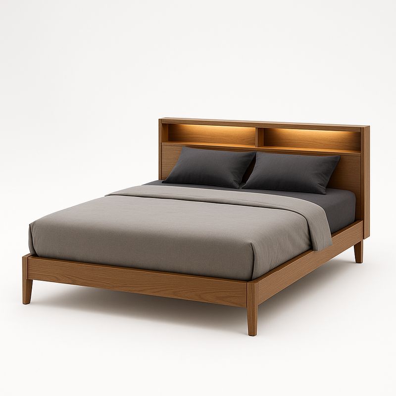 Łóżko dwuosobowe z drewna dębowego z półkami i oświetleniem LED 200x160 cm