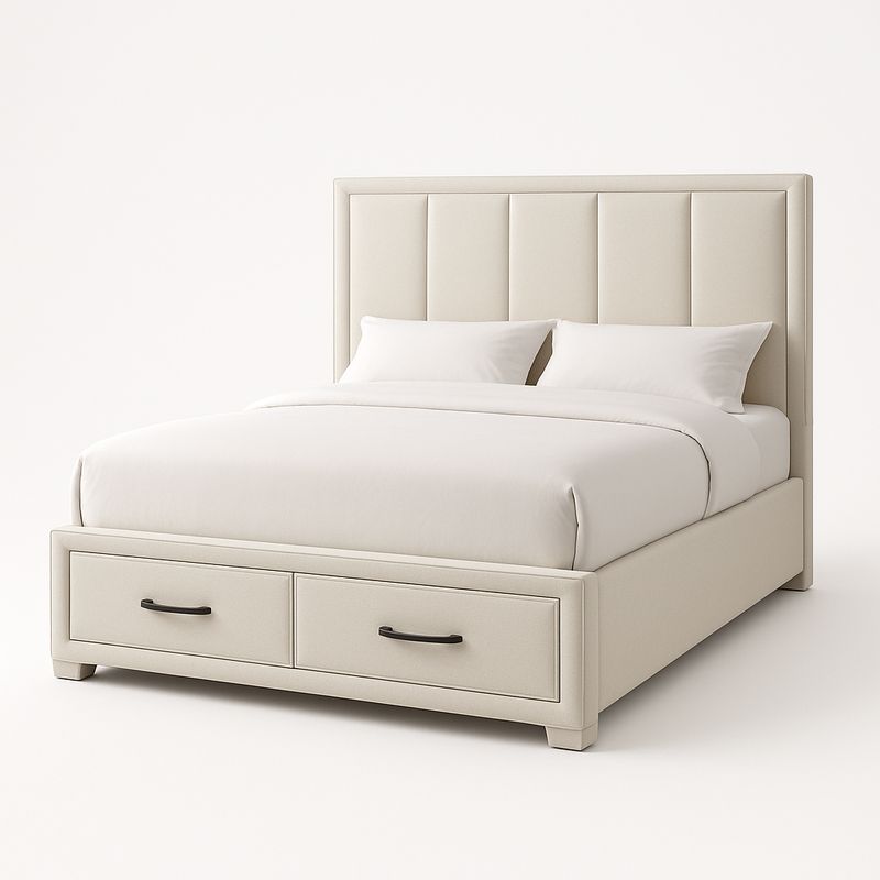 Łóżko kontynentalne z tkaniny beżowej z szufladami 200x160 cm