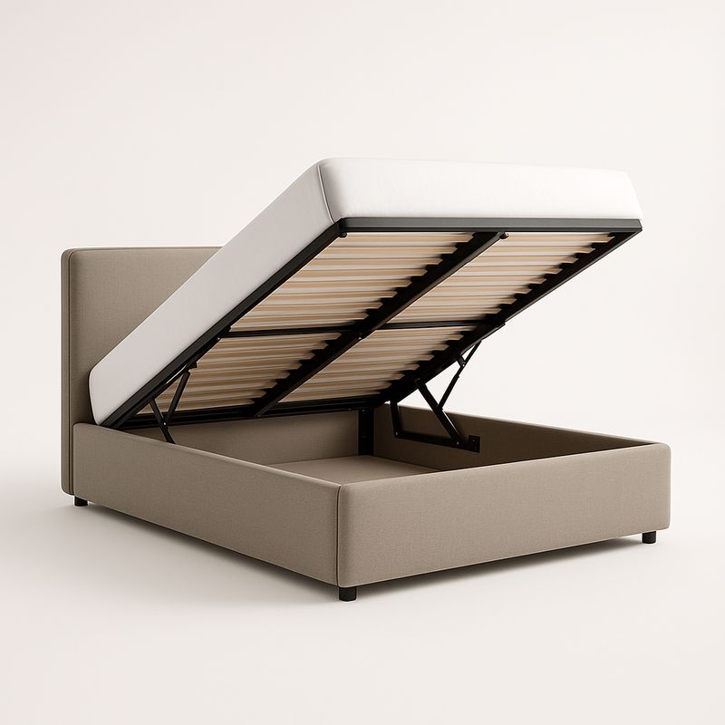 Łóżko sypialniane z pojemnikiem tkanina beżowa 160x200 cm