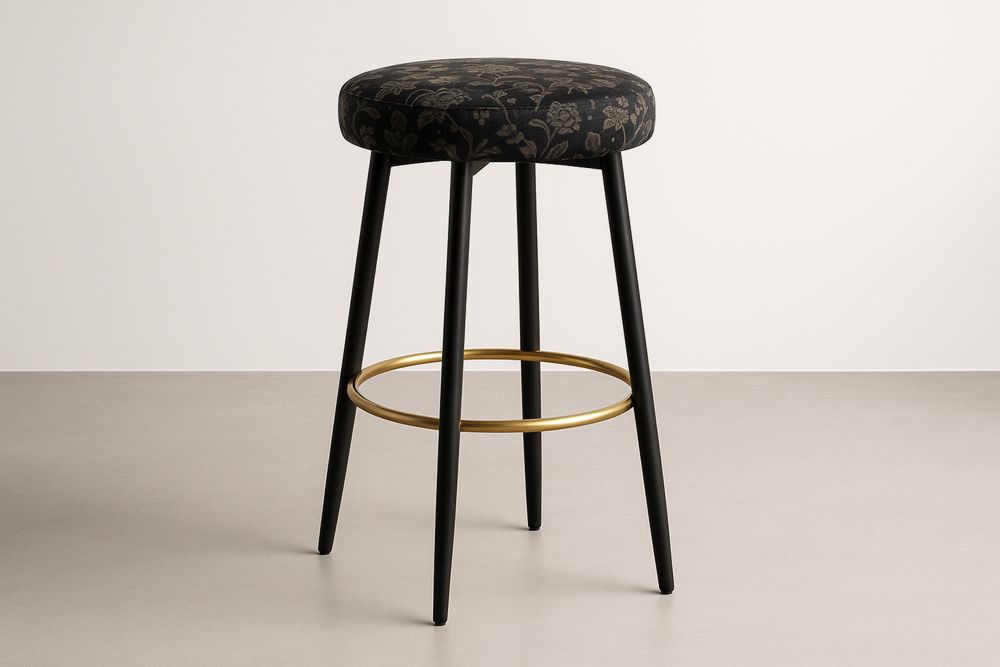 Hoker z tkaniny, stalowy, czarny i złoty, z siedziskiem z poliestru