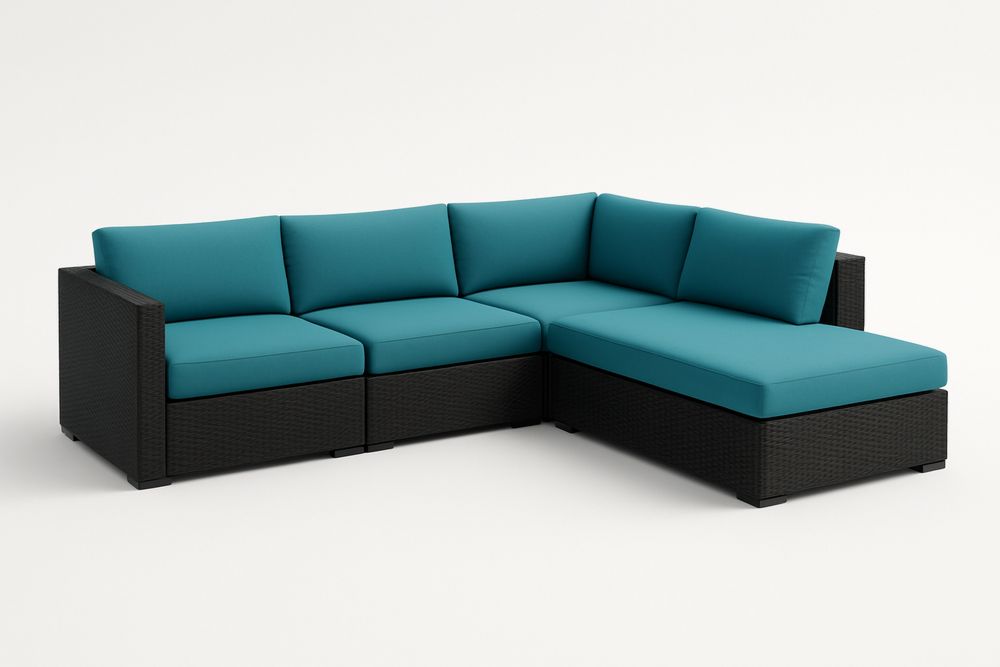 Modułowy narożnik ogrodowy z technorattanu z poduszkami turkusowymi