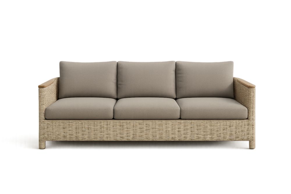 Sofa 3-osobowa z plecionką rattanową i poduszkami z poliestru Beżowy 200x85x75 cm