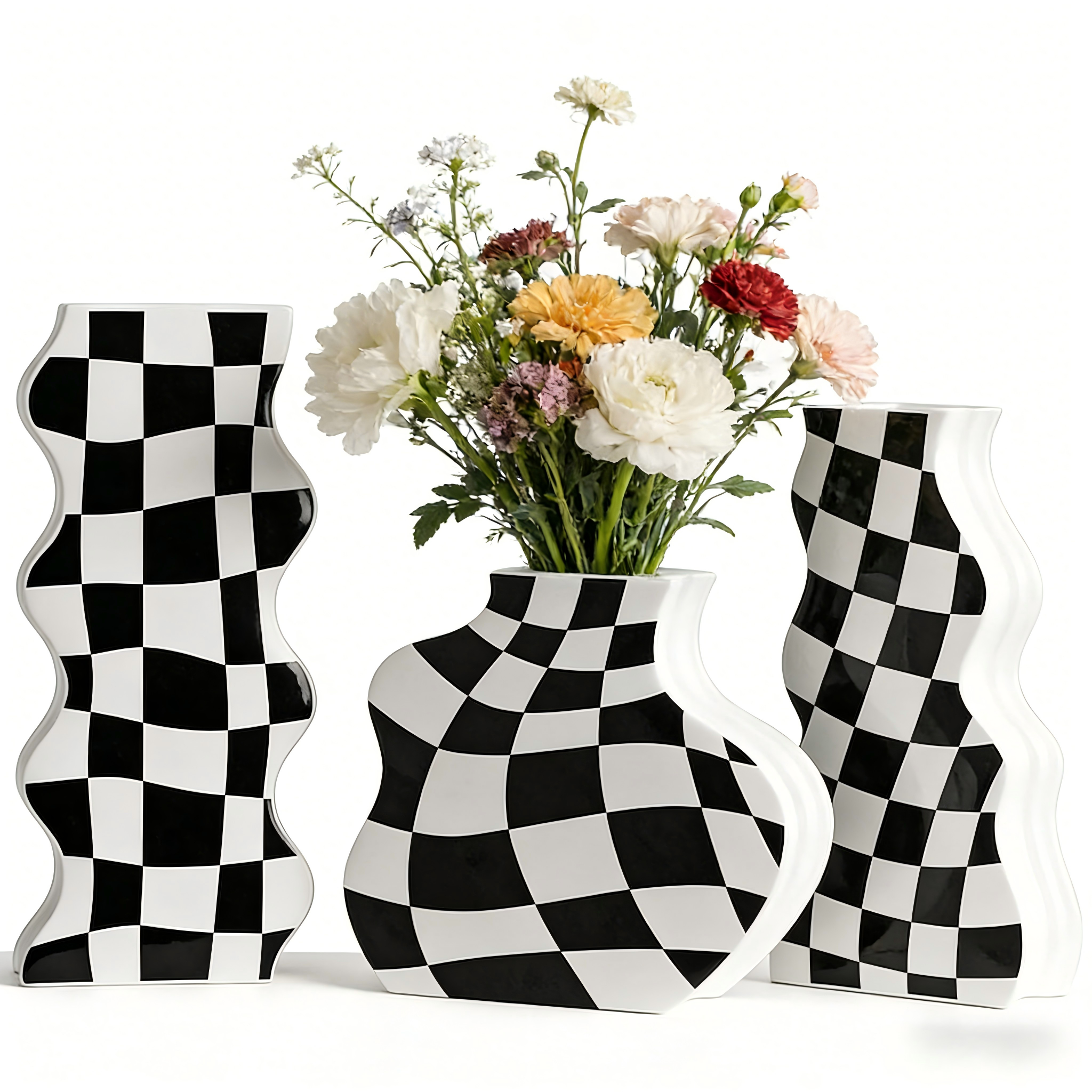 Checkered Wavy Vase