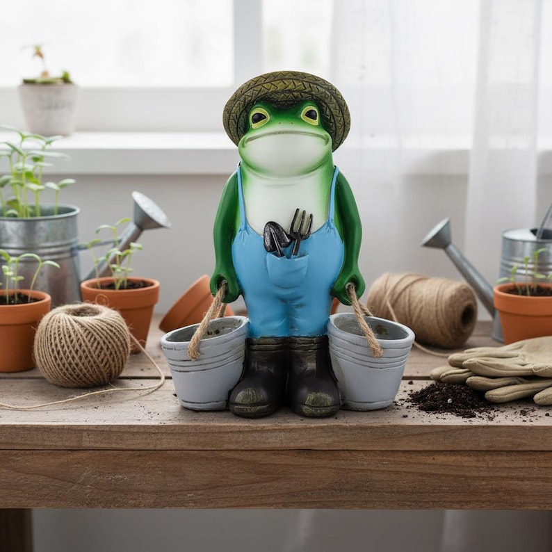 Charming Frog Gardener Statue | Whimsical Garden Decor Ornament | Delightful Outdoor Patio Figurine