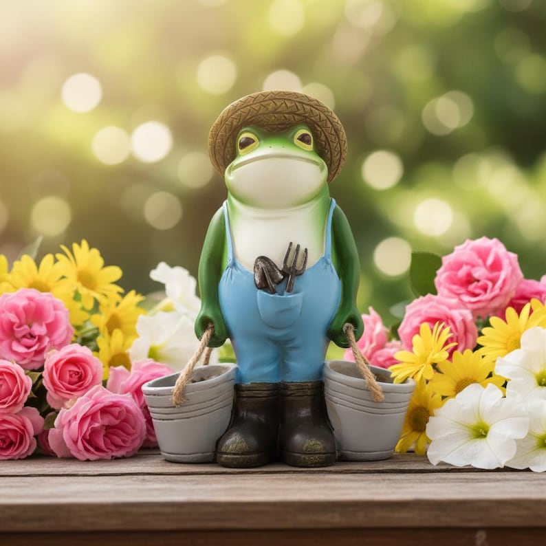 Charming Frog Gardener Statue | Whimsical Garden Decor Ornament | Delightful Outdoor Patio Figurine