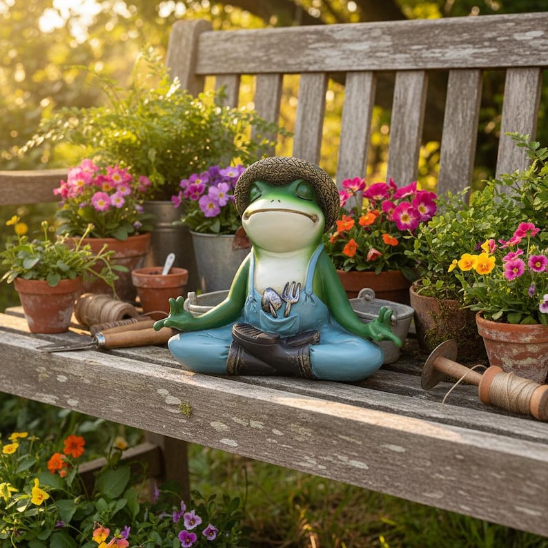 Charming Frog Gardener Statue | Whimsical Garden Decor Ornament | Delightful Outdoor Patio Figurine