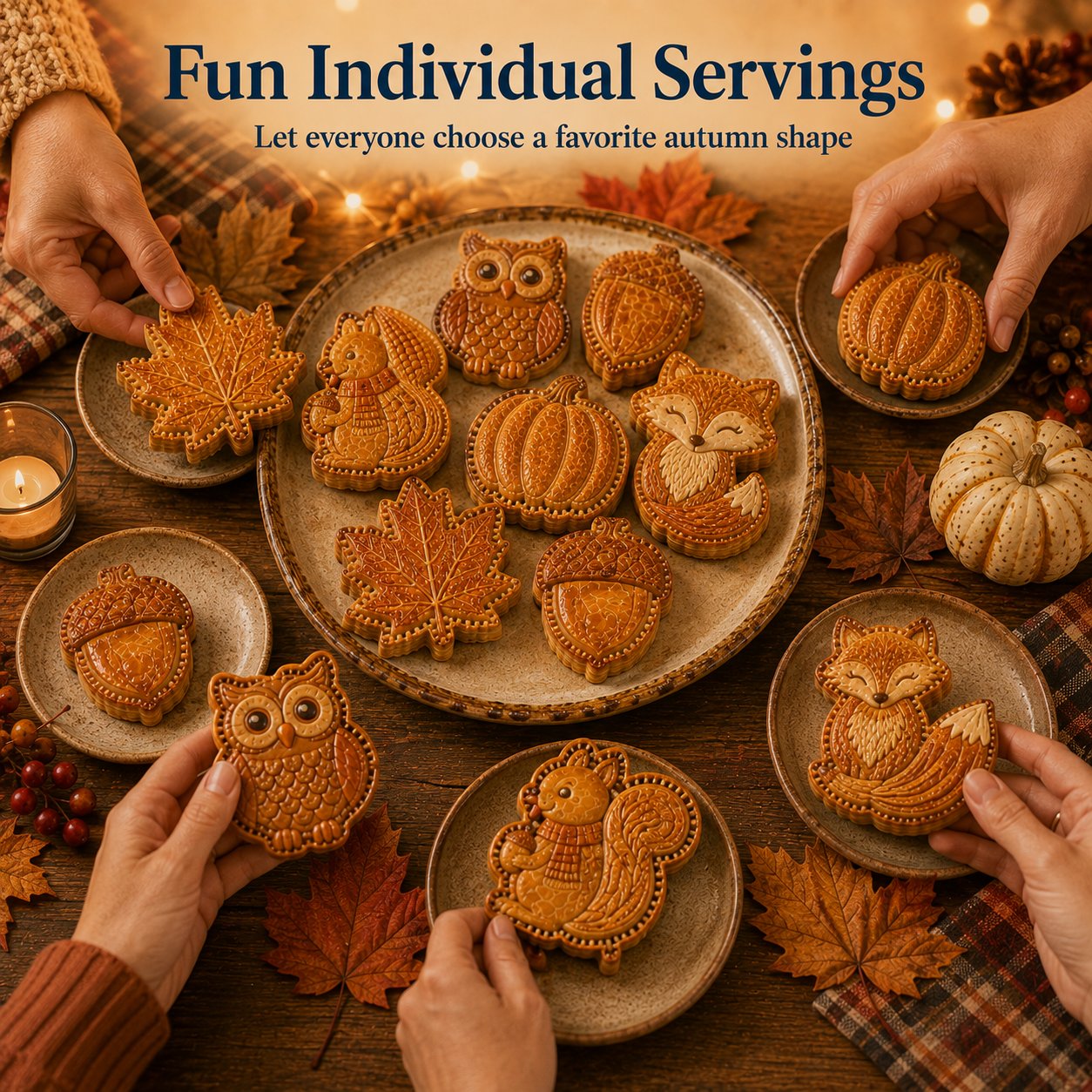 💥Buy 3 Get Free Shipping🔥 Reusable Fall Embossed Mini Pie Molds, 8 Cute Shapes Owl Fox Turkey Pumpkin🥧✨