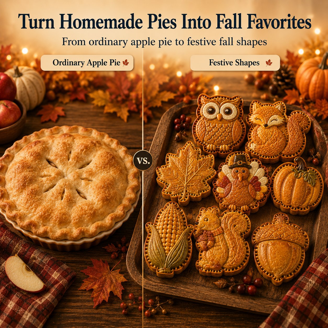 💥Buy 3 Get Free Shipping🔥 Reusable Fall Embossed Mini Pie Molds, 8 Cute Shapes Owl Fox Turkey Pumpkin🥧✨