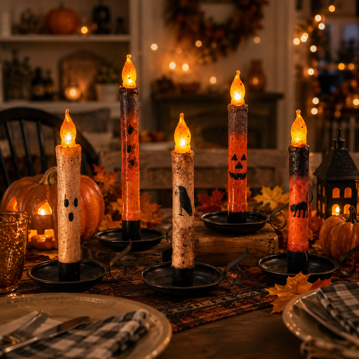 🎃💀Set de Velas Cónicas sin Llama con Control Remoto para Halloween👻🕯️