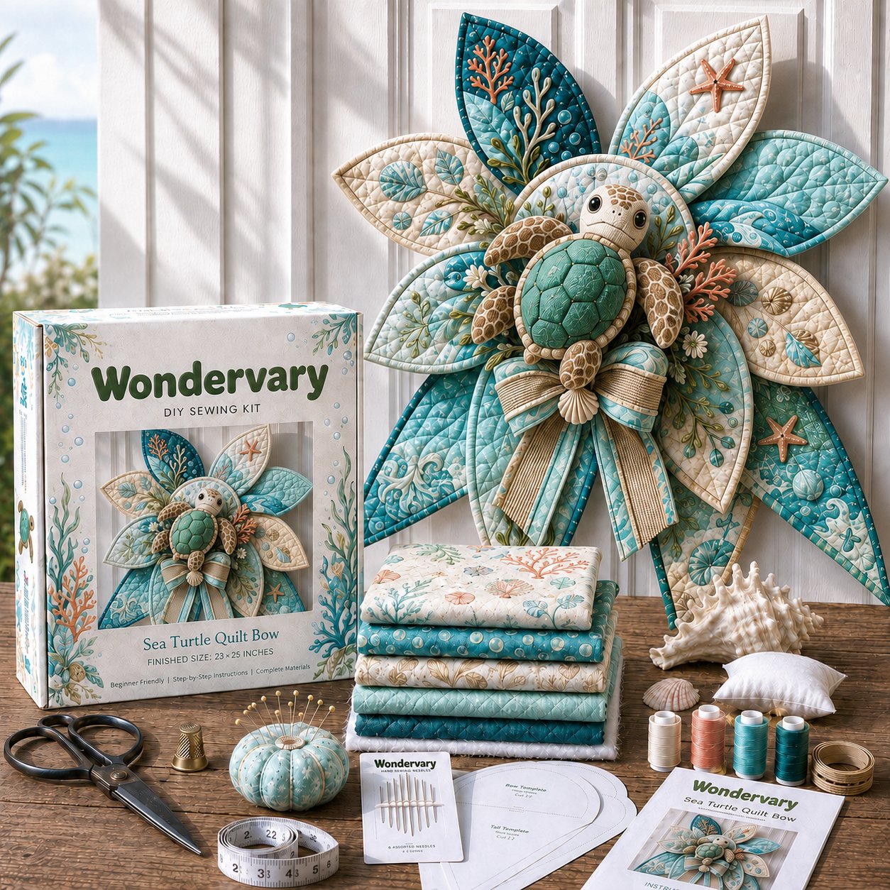 💥LAST DAY 50% OFF -🌊 DIY Ocean Animal Quilted Bow Kit – Large 3D Coastal Door & Wall Décor