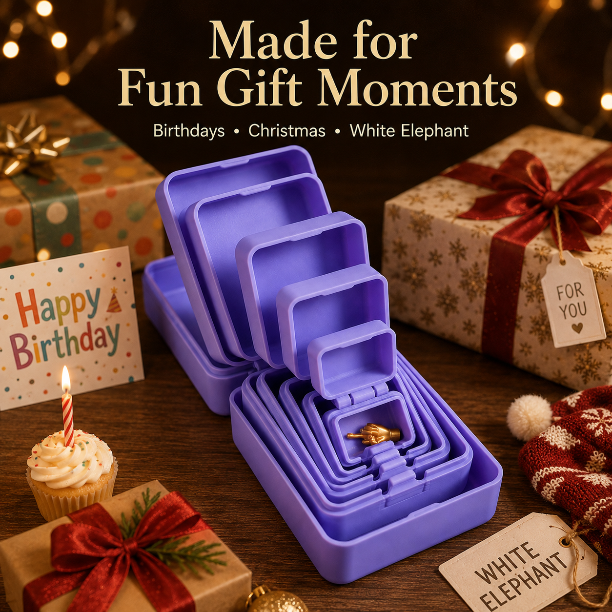 Close-up of the miniature surprise figurine inside the smallest box