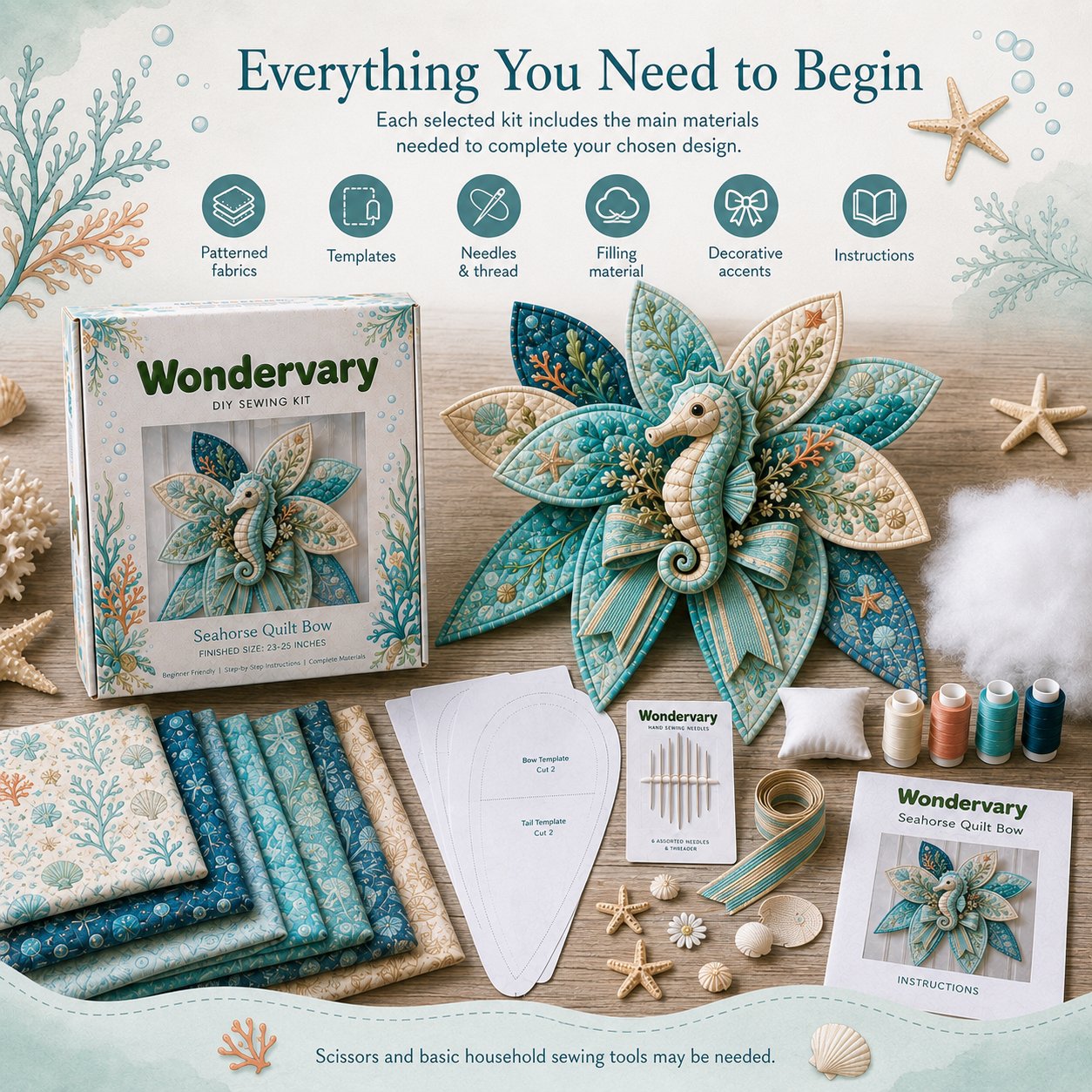 💥LAST DAY 50% OFF -🌊 DIY Ocean Animal Quilted Bow Kit – Large 3D Coastal Door & Wall Décor