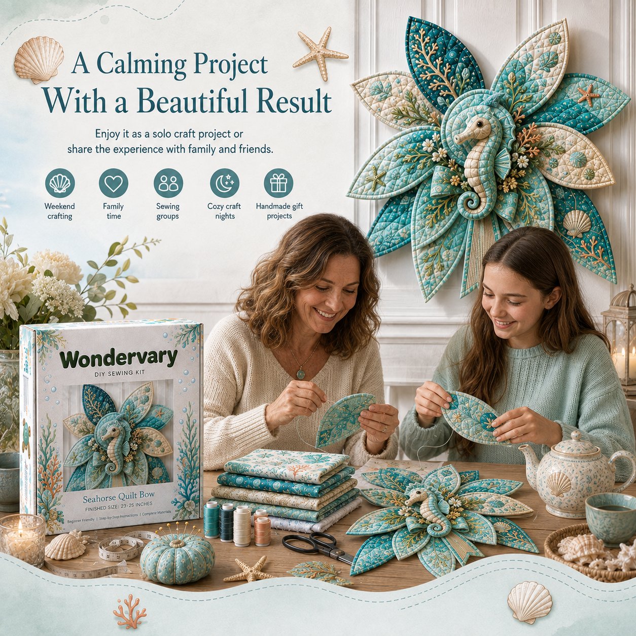 💥LAST DAY 50% OFF -🌊 DIY Ocean Animal Quilted Bow Kit – Large 3D Coastal Door & Wall Décor