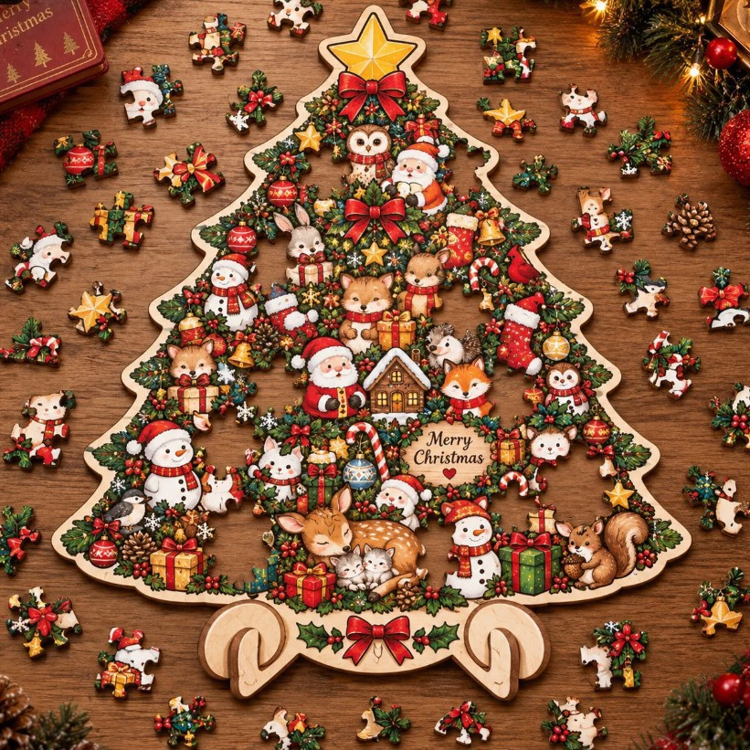 🎄 Wooden Christmas Jigsaw Puzzle Décor — 9 Design Collection