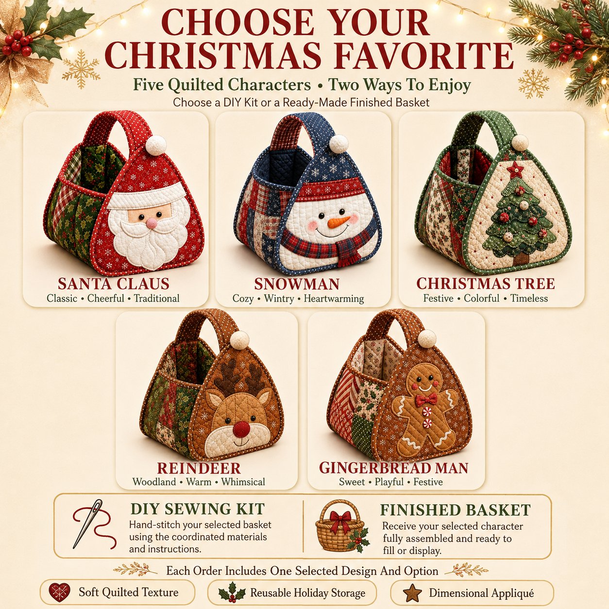 ⏳ Last Day 49% OFF – 🎄 Christmas Character Quilted Carry Basket 