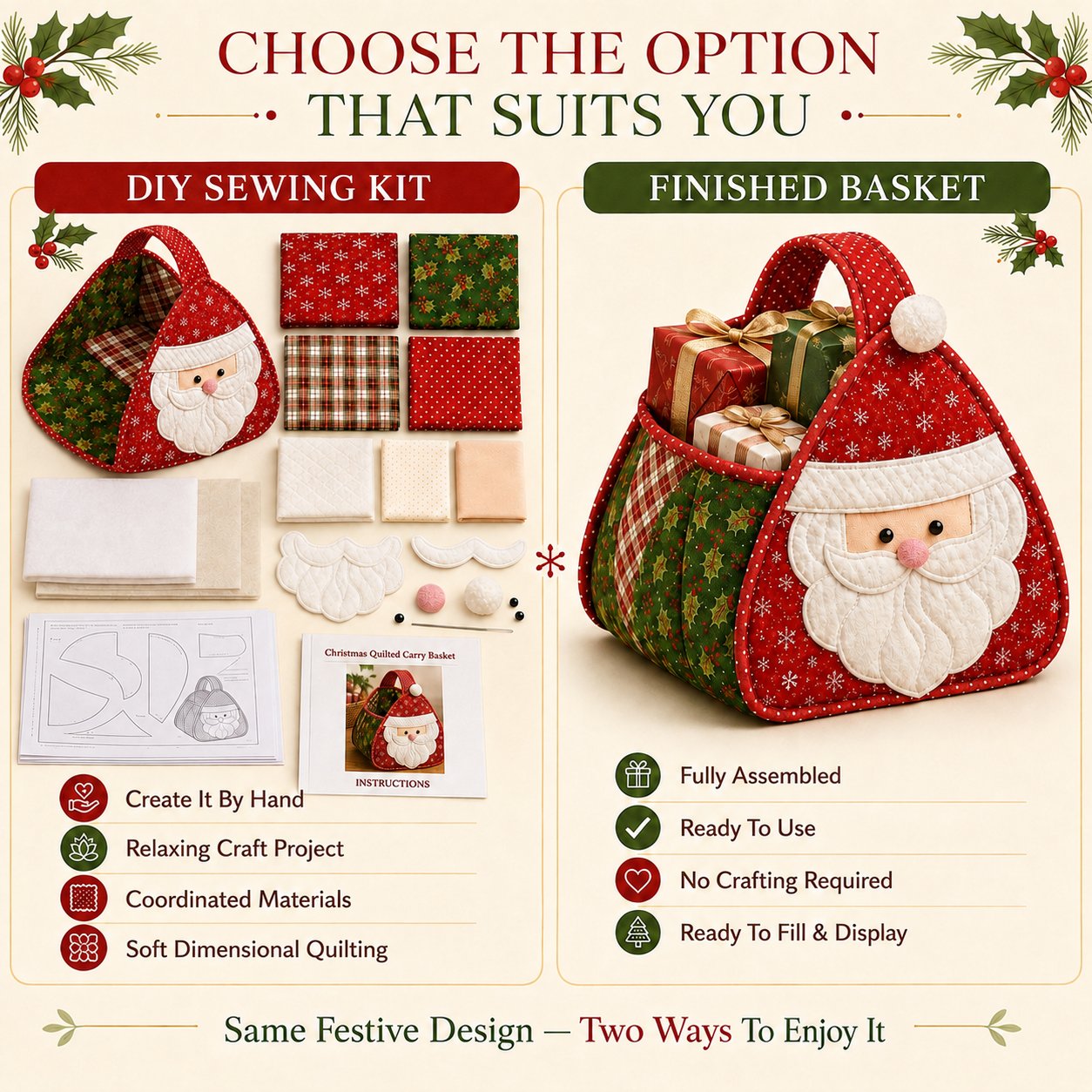 ⏳ Last Day 49% OFF – 🎄 Christmas Character Quilted Carry Basket 