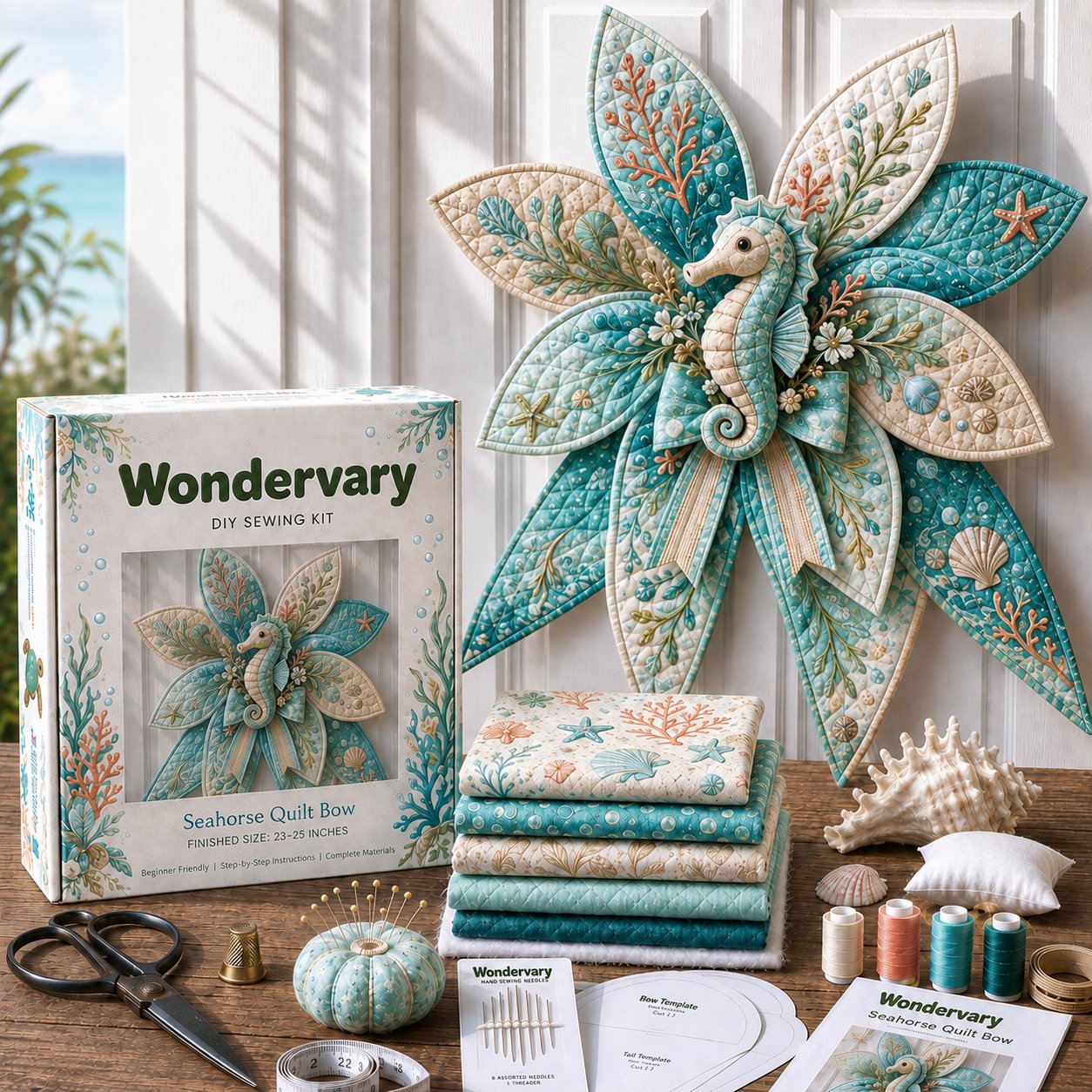 💥LAST DAY 50% OFF -🌊 DIY Ocean Animal Quilted Bow Kit – Large 3D Coastal Door & Wall Décor