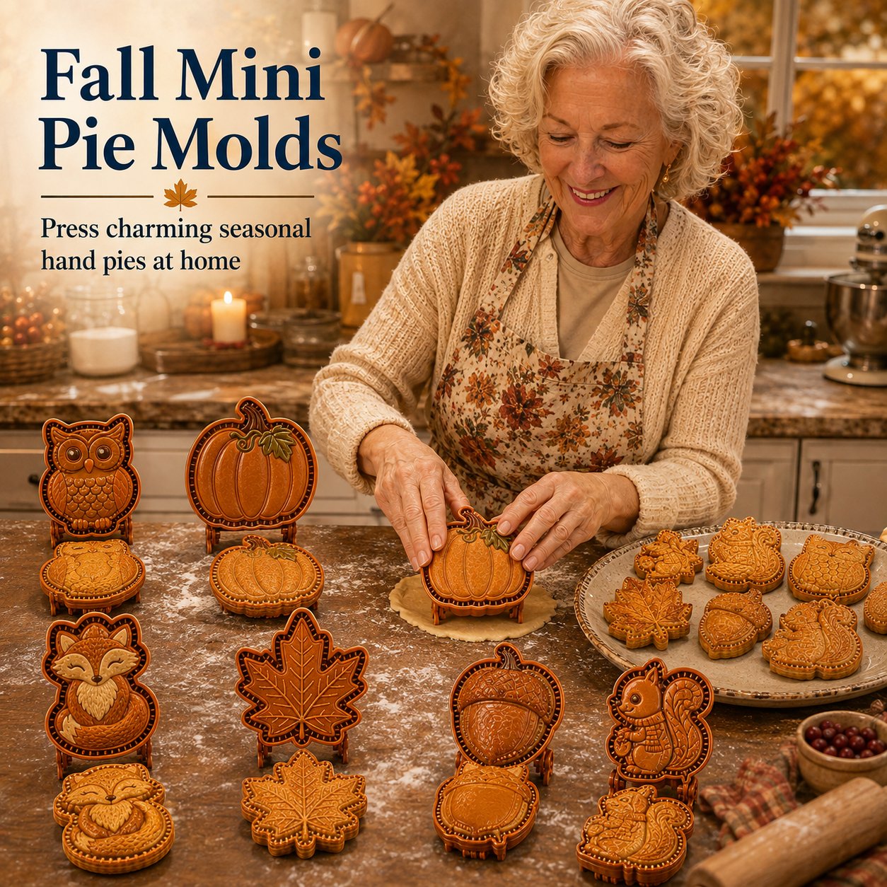 💥Buy 3 Get Free Shipping🔥 Reusable Fall Embossed Mini Pie Molds, 8 Cute Shapes Owl Fox Turkey Pumpkin🥧✨