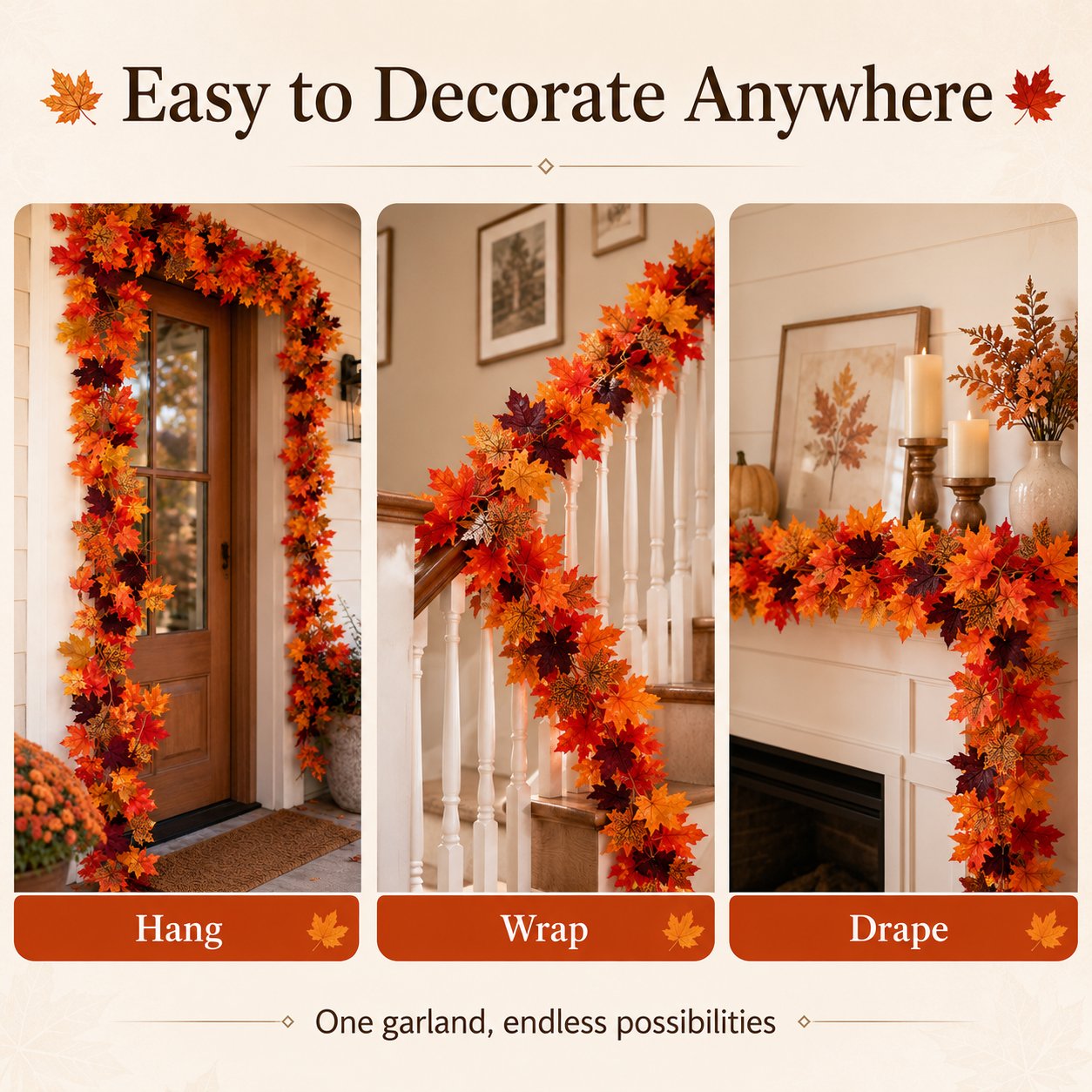 🔥Hot Selling Artificial Maple Leaf Garland 🍁 Realistic Fall Vine Decor