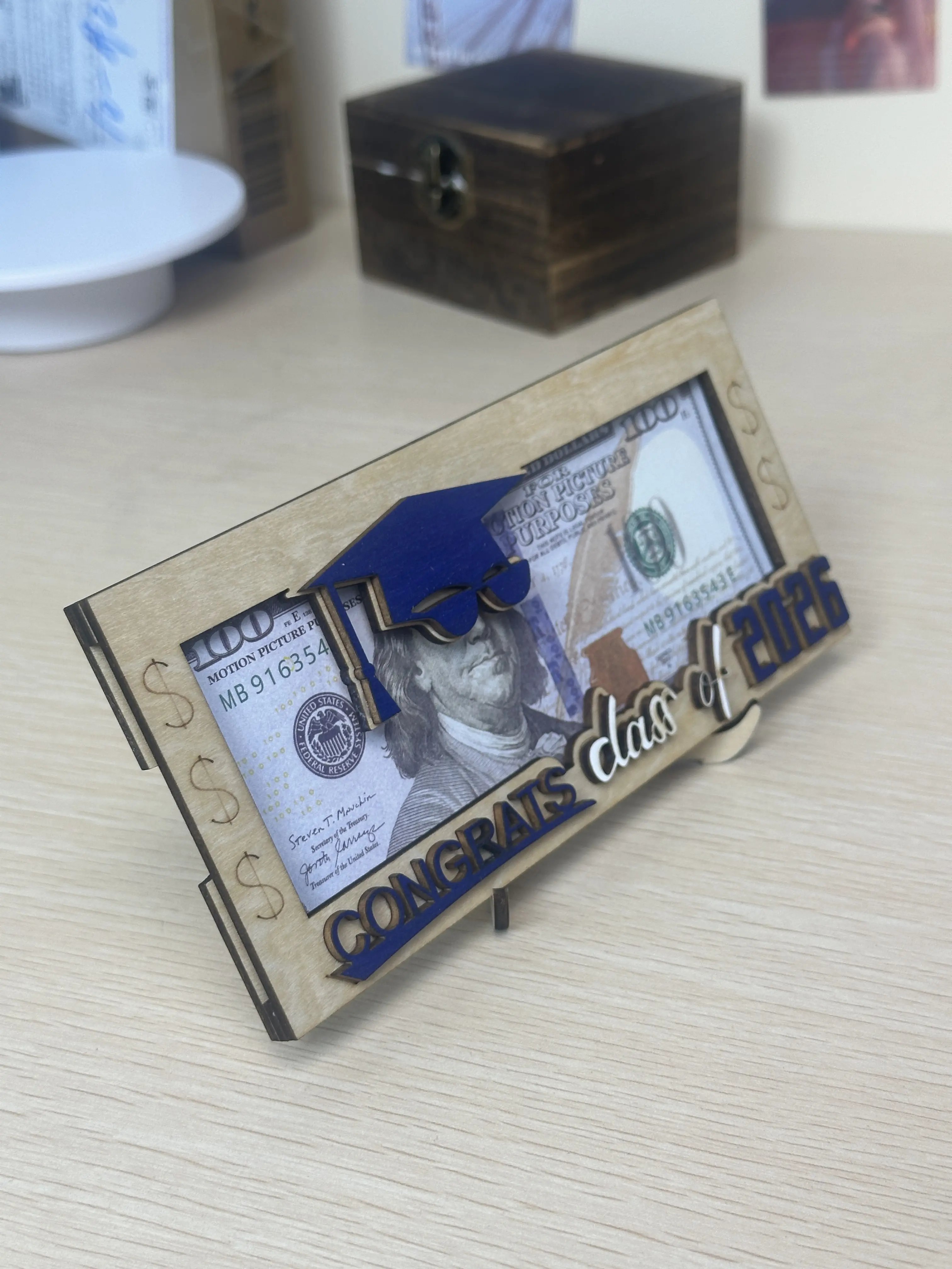 🎓 Class of 2026 Wooden Cash Gift Box Unique Graduation Money Holder Keepsake Gift for Seniors 🎁