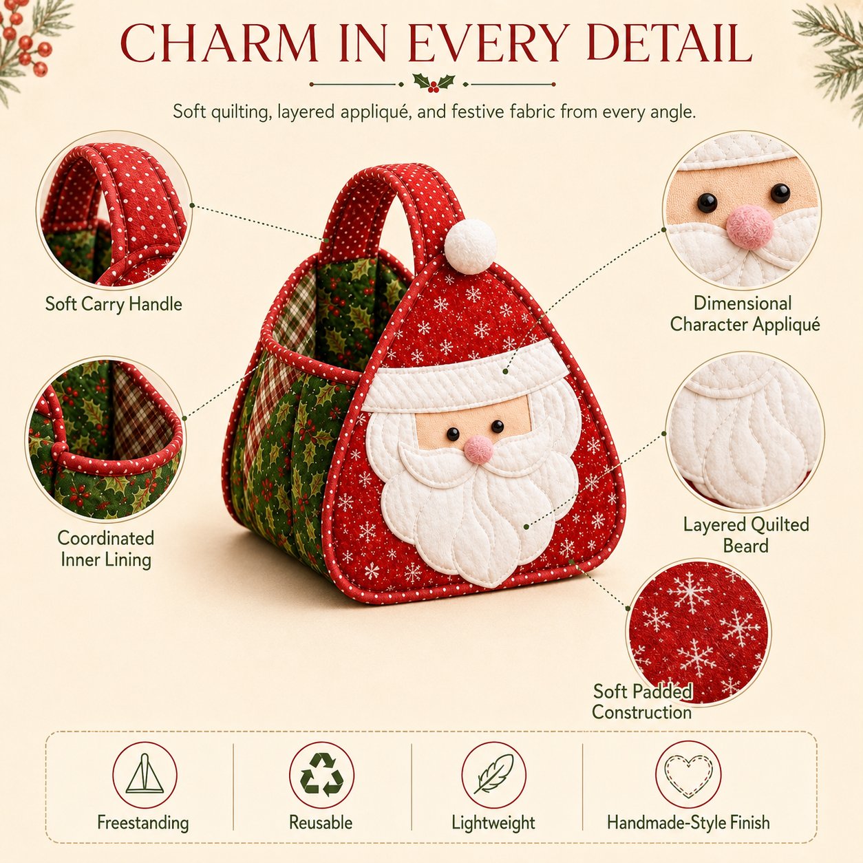 ⏳ Last Day 49% OFF – 🎄 Christmas Character Quilted Carry Basket 