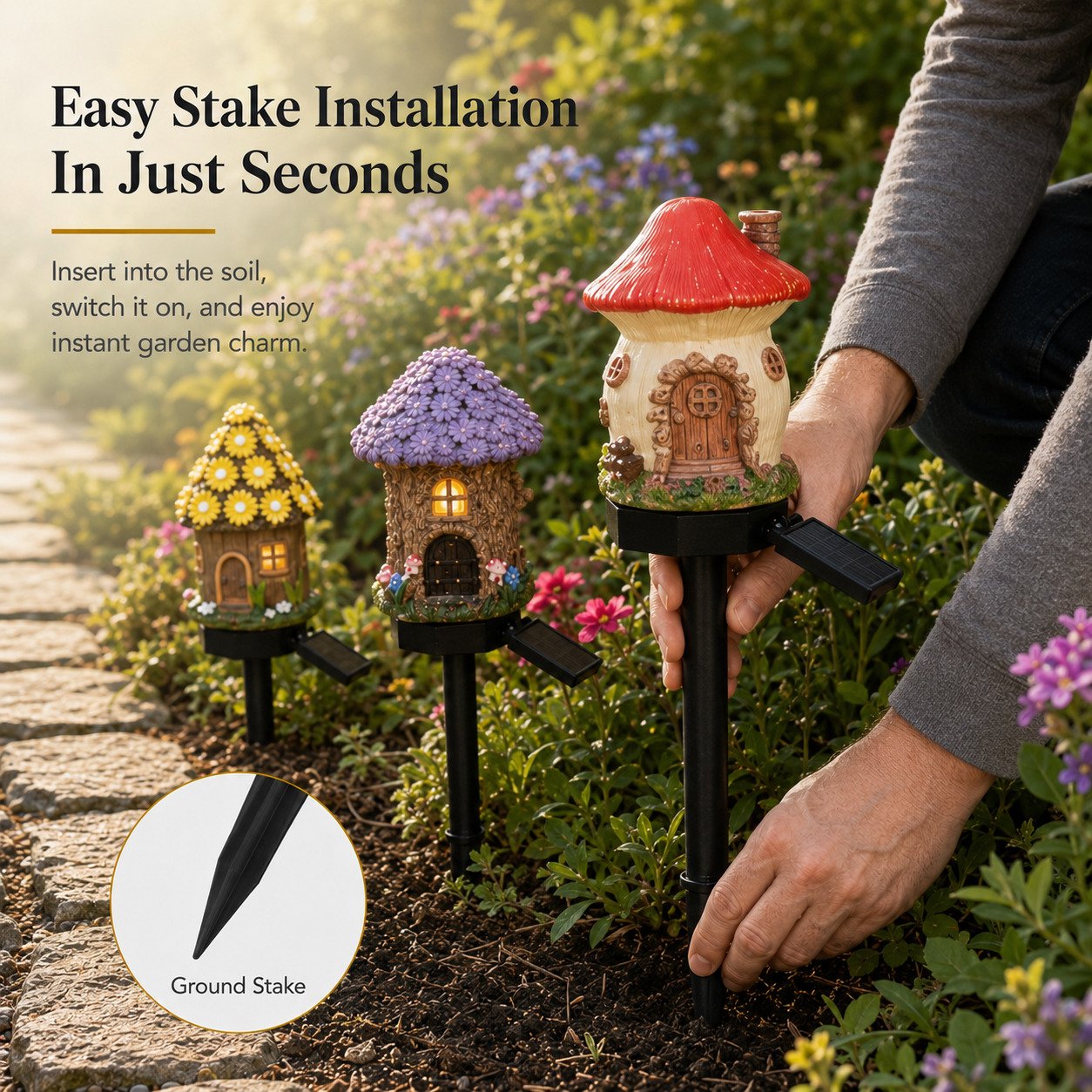 Solar Fairy-Tale Mushroom Cottage Garden Light