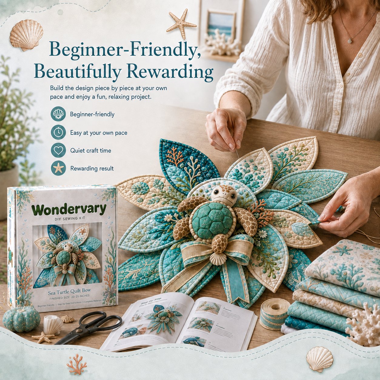 💥LAST DAY 50% OFF -🌊 DIY Ocean Animal Quilted Bow Kit – Large 3D Coastal Door & Wall Décor