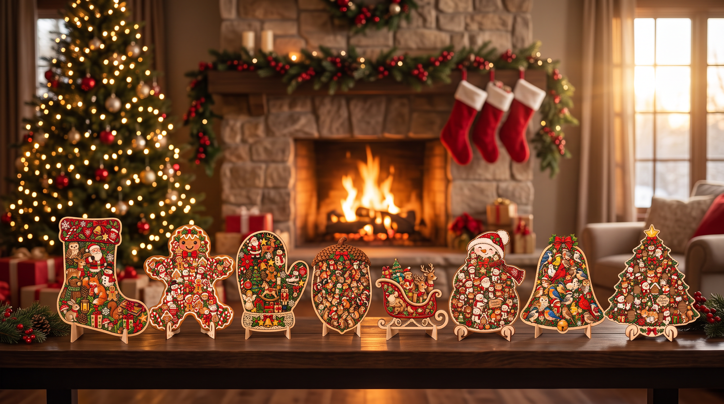 🎄 Wooden Christmas Jigsaw Puzzle Décor — 9 Design Collection