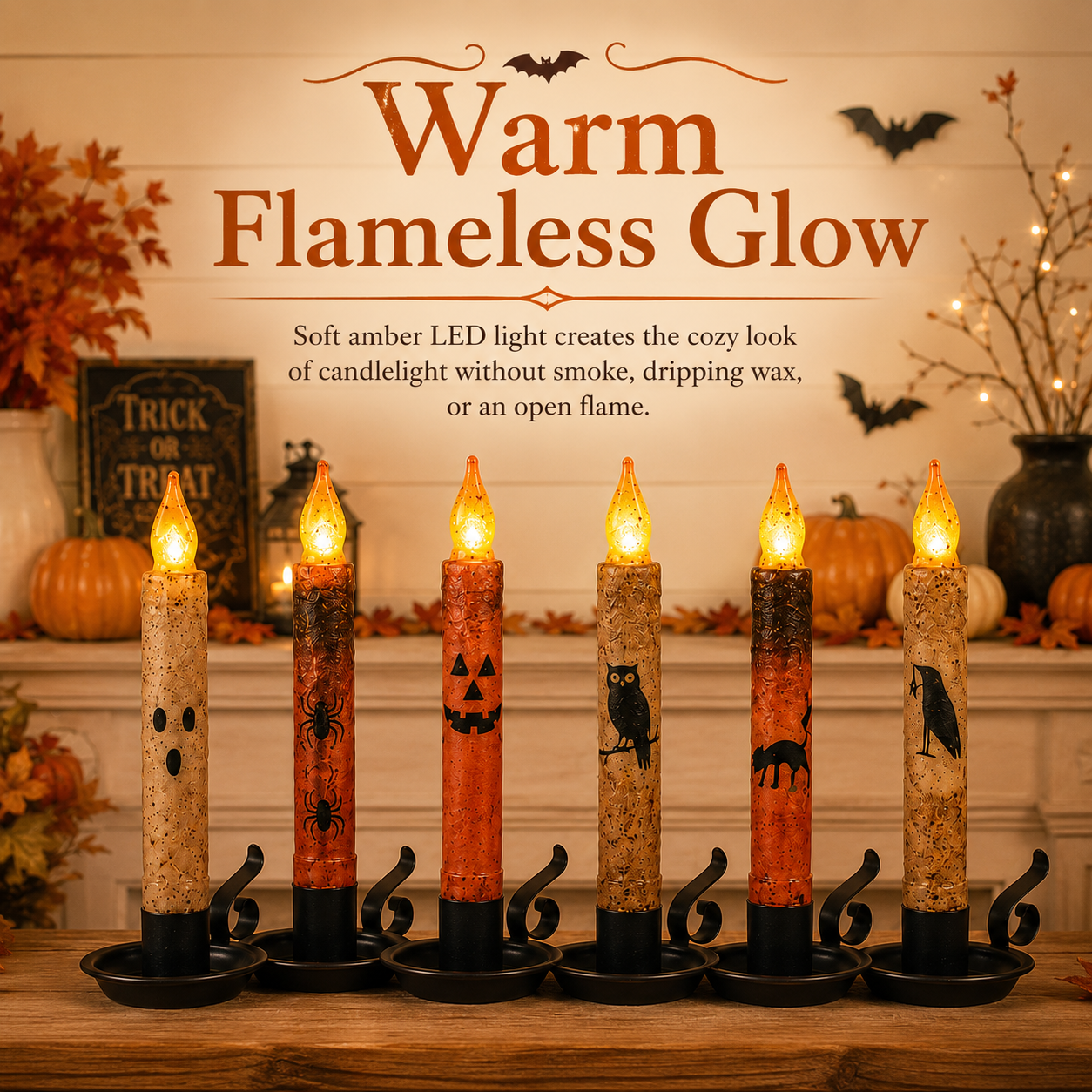 🎃💀Set de Velas Cónicas sin Llama con Control Remoto para Halloween👻🕯️