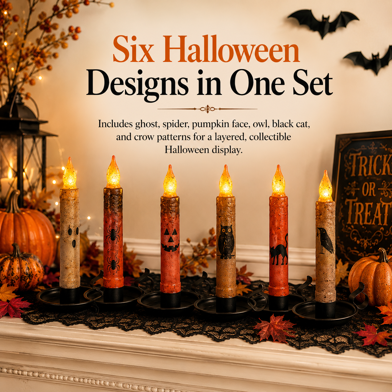 🎃💀Set de Velas Cónicas sin Llama con Control Remoto para Halloween👻🕯️