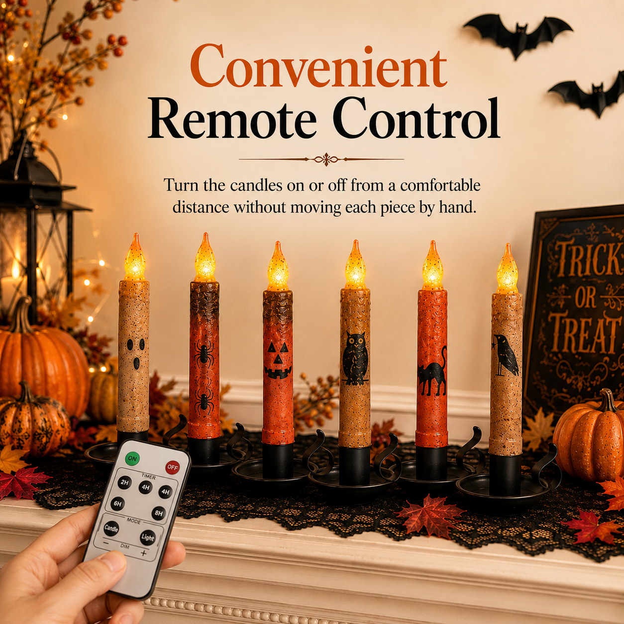 🎃💀Set de Velas Cónicas sin Llama con Control Remoto para Halloween👻🕯️