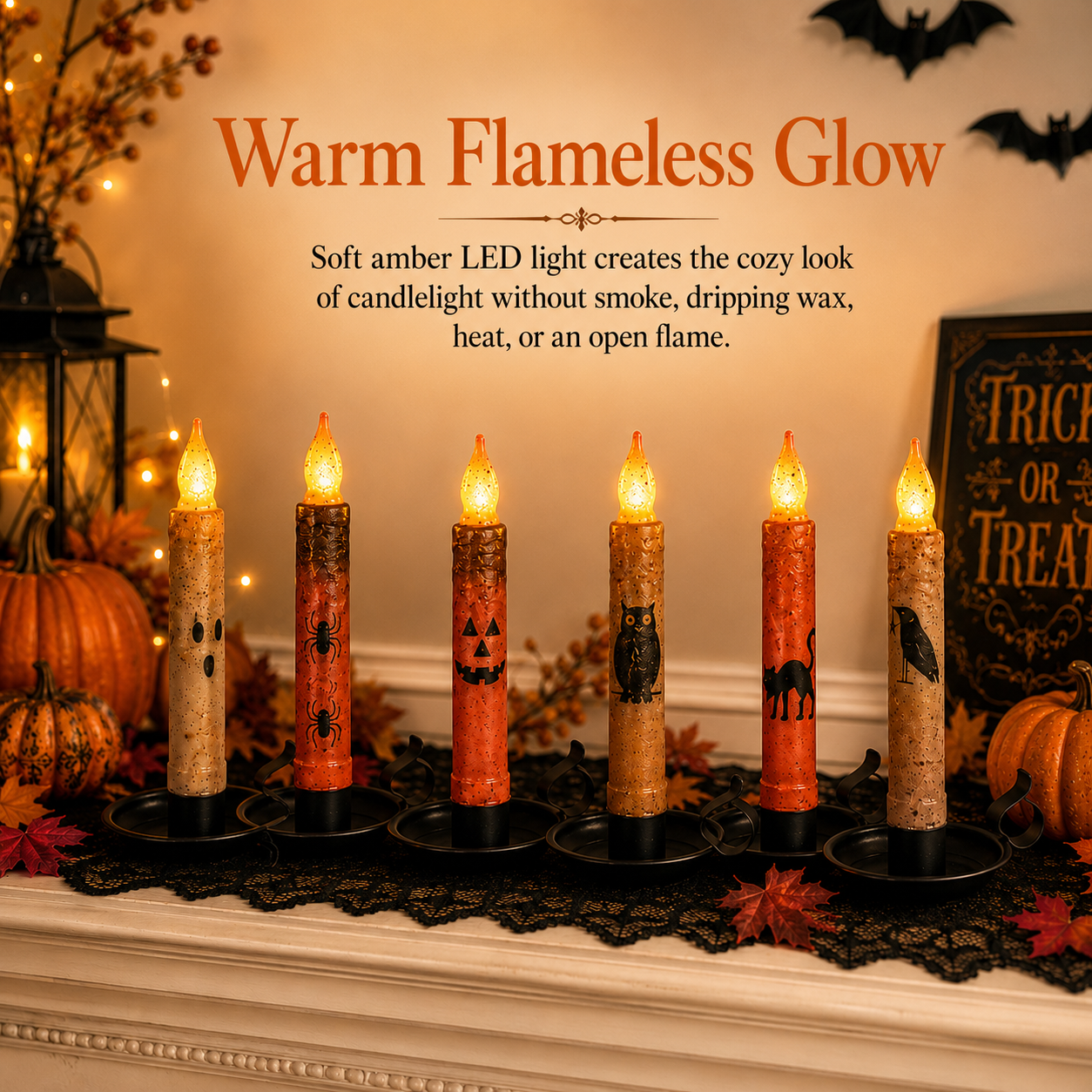 🎃💀Set de Velas Cónicas sin Llama con Control Remoto para Halloween👻🕯️