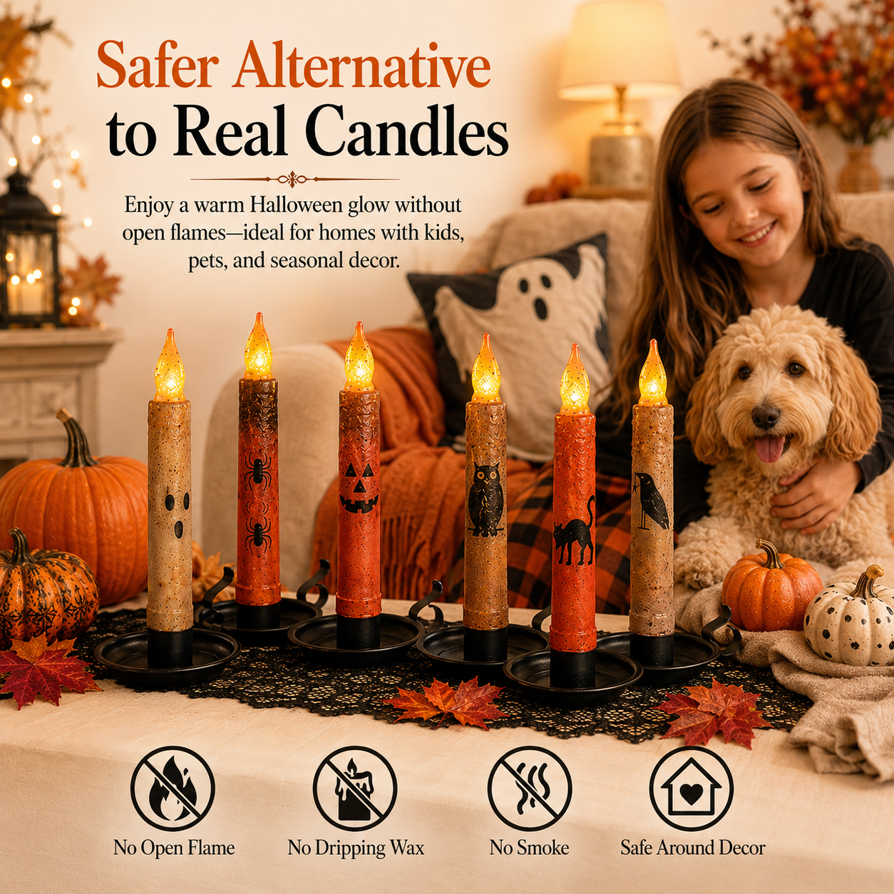 🎃💀Set de Velas Cónicas sin Llama con Control Remoto para Halloween👻🕯️