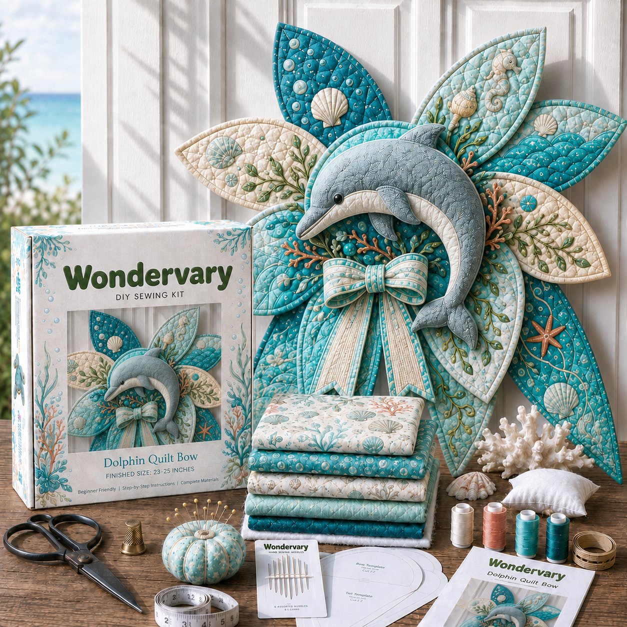 💥LAST DAY 50% OFF -🌊 DIY Ocean Animal Quilted Bow Kit – Large 3D Coastal Door & Wall Décor